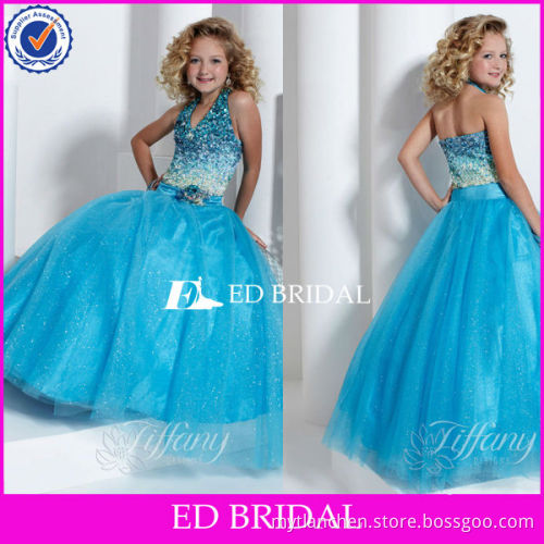 2013 Newest Style A-line V neck halter Ball Gown sequined bodice organza flower girl dress